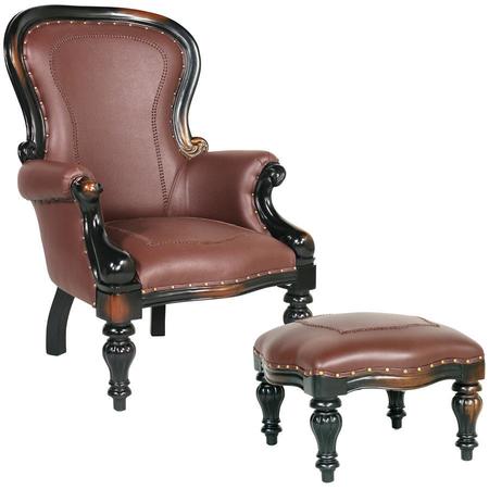 Design Toscano Victorian Rococo Faux Leather Wing Chair and Ottoman AF791123